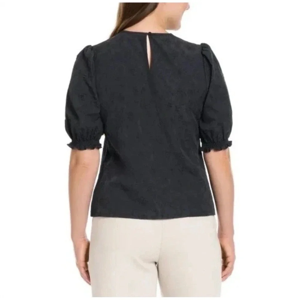 Ted Baker Women's Blouse Small‎ Embossed Puff Sleeve Minimalist Quiet Luxury